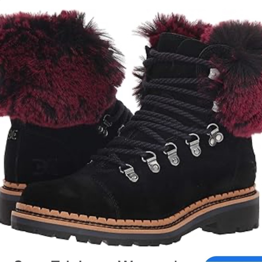 Sam Edelman Black and Red Winter Boots with Faux Fur - Picture 3 of 8